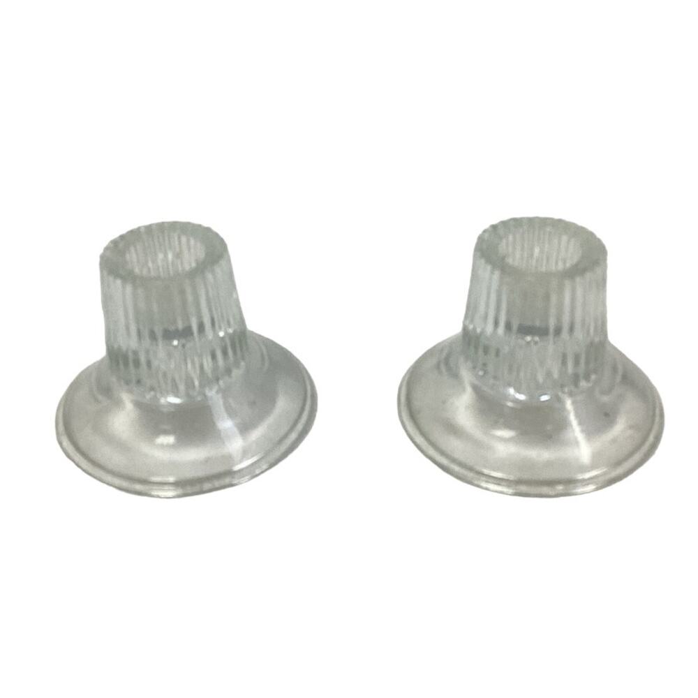 Vintage Pair of Clear Cut Glass Dual Sized Round Taper Candle Holders